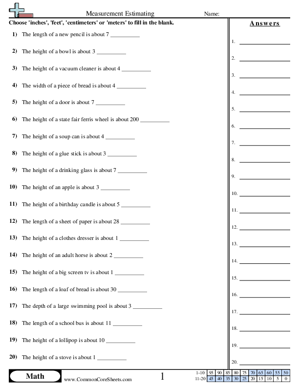 2.md.3 Worksheets - Word Measurement Estimating worksheet